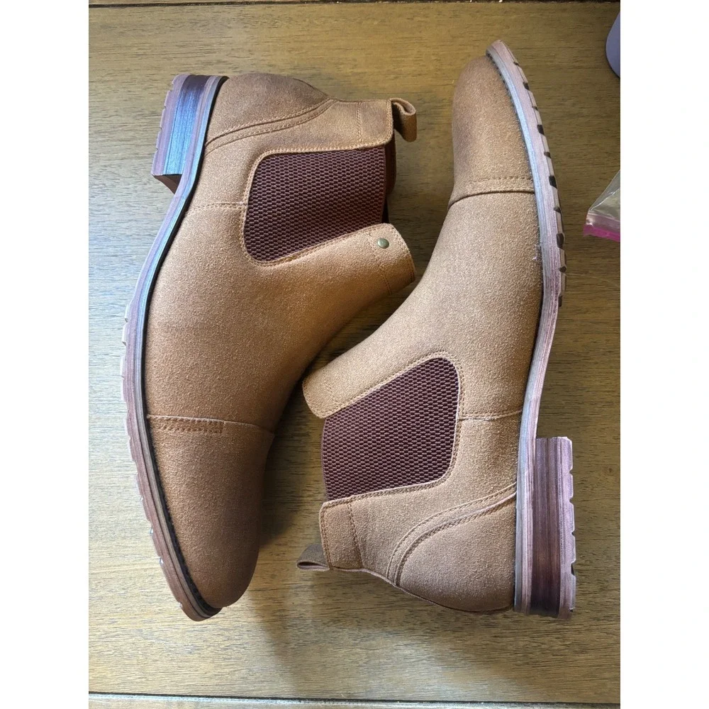 NEW Ferro Aldo Mens Sterling Tan Suede Chelsea Slip On Ankle Boots Size 14